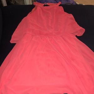 Coral Halter Neck Chiffon Dress